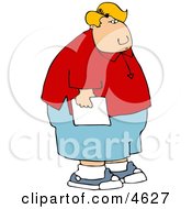Fat School Boy Holding His Homework Clipart