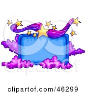 Blank Blue Sign Bordered With Purple Clouds And Yellow Stars