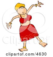 Young Girl Dancing In A Red Skirt