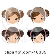 Poster, Art Print Of Digital Collage Of Four Little Girls Wearing Floral Hair Accessories
