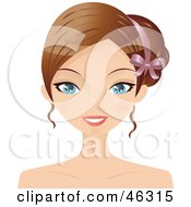 Royalty Free RF Clipart Illustration Of A Pretty Woman Wearing Her Hair Up With A Pink Ribbon