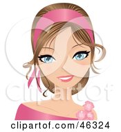Poster, Art Print Of Young Woman Wearing A Dark Pink Head Band And Floral Accessories