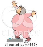 Fat Girl Weighing Herself On A Scale Clipart