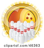 Poster, Art Print Of Lined Up Bowling Pins In Front Of A Shining Orange Ball