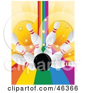 Poster, Art Print Of Bowling Ball Crashing Into Pins In A Rainbow Alley