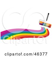 Rolling Paintbrush Painting A Rainbow Wave On White