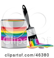 Paint Brush Leaning Against A Rainbow Paint Can
