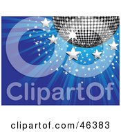 Shiny Silver Disco Ball With Stars On A Bursting Blue Background