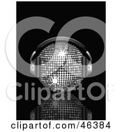 Poster, Art Print Of Shiny Silver Disco Ball Listening To Tunes With Headphones