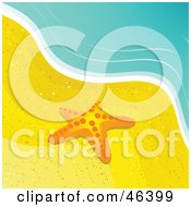 Royalty Free RF Clipart Illustration Of A Lone Starfish In The Sand At The Waters Edge On A Beach