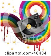 Funky Music Background With A Dripping Rainbow Stars And A Turntable On White