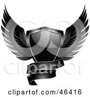 Royalty Free RF Clipart Illustration Of A Black Winged Shield With A Blank Banner by elaineitalia #COLLC46416-0046