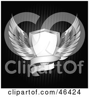 Royalty Free RF Clipart Illustration Of A White And Chrome Winged Shield With A Blank Banner