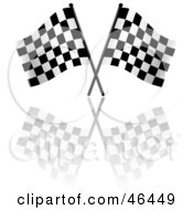Royalty Free RF Clipart Illustration Of Two Waving Checkered Racing Flags With A Reflection On White by dero