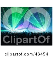 Royalty Free RF Clipart Illustration Of A Silhouetted Concert Crowd Dancing Under Colorful Lighting by dero #COLLC46454-0053