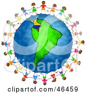Poster, Art Print Of Playful Children Holding Hands And Running Around The Globe Featuring Colombia