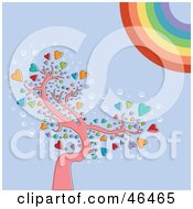 Royalty Free RF Clipart Illustration Of A Rainbow Sun Shining Down On A Heart Tree