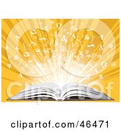 Royalty Free RF Clipart Illustration Of Knowledge Bursting From An Open Book On A Yellow Background by Eugene #COLLC46471-0054