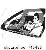 Poster, Art Print Of Black And White Undercover Cop Or Security Guard Using A Cb Radio