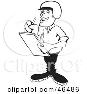 Royalty Free RF Clipart Illustration Of A Black And White Police Officer In A Helmet Issuing A Ticket