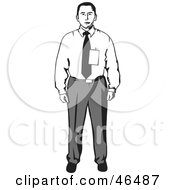 Royalty Free RF Clipart Illustration Of A Black And White Businessman Wearing A Blank ID Badge