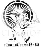 Royalty Free RF Clipart Illustration Of An Energetic Black And White Business Woman Using A Megaphone