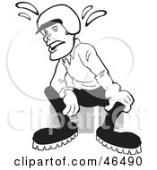 Royalty Free RF Clipart Illustration Of A Black And White Sweaty Man In A Helmet Sitting And Resting