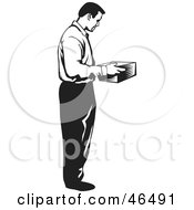 Royalty Free RF Clipart Illustration Of A Black And White Businessman Receiving A Parcel by David Rey