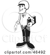 Royalty Free RF Clipart Illustration Of A Black And White Safe Man In A Helmet Carrying A Portfolio