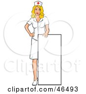 Poster, Art Print Of Young Blond Nurse Holding Up A Blank Sign