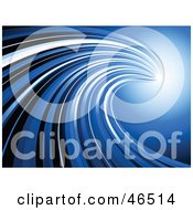 Royalty Free RF Clipart Illustration Of A Curving Wave Of Blue White And Black Leading Off To A Bright Light by KJ Pargeter