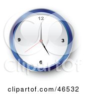 Royalty Free RF Clipart Illustration Of A Shiny Blue Wall Clock With A White Face Showing 5 by KJ Pargeter
