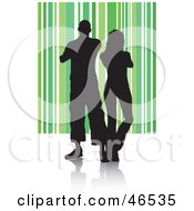 Poster, Art Print Of Silhouetted Couple Standing Shoulder To Shoulder On A Green Striped Background