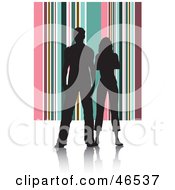 Silhouetted Couple Standing Against A Pink And Green Striped Background