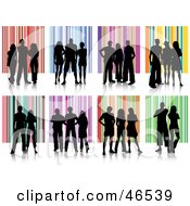 Digial Collage Of Silhouetted People Against Striped Backgrounds