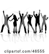 Royalty Free RF Clipart Illustration Of A Group Of Silhouetted People Dancing In A Line