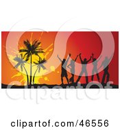 Young Silhouetted Adults Dancing By Palm Trees At A Summer Party