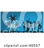 Poster, Art Print Of Dancing Young Silhouetted Adults By Palm Trees At A Summer Party