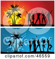 Digital Collage Of Young Silhouetted Adults Dancing By Palm Trees