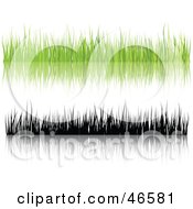 Digital Collage Of Green And Black Silhouetted Grass Blades With Reflections On White