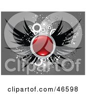 Royalty Free RF Clipart Illustration Of A Red Button With Black Wings On Gray Grunge With Circles