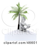 Poster, Art Print Of 3d White Character With A Laptop Under A Palm Tree