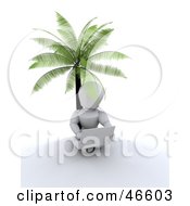 Poster, Art Print Of 3d White Character Using A Laptop While Sitting Under A Palm Tree