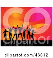 Royalty Free RF Clipart Illustration Of A Group Of Young Adults Dancing At A Party On A Colorful Wave Background
