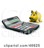 Poster, Art Print Of Golden Piggy Bank Looking At A Giant Calculator