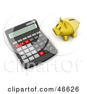 Poster, Art Print Of Golden Piggy Bank Facing A Giant Calculator