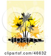 Royalty Free RF Clipart Illustration Of Black Silhouetted Palm Trees On A Splattered Orange Grunge Background by KJ Pargeter