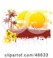 Royalty Free RF Clipart Illustration Of A Grungy Orange And Red Palm Tree And Hibiscus Background On White