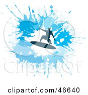 Poster, Art Print Of Silhouetted Surfer Dude On A Blue Splatter Background