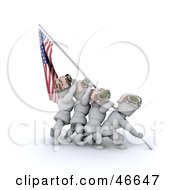 3d White Characters Raising The American Flag After A Battle